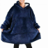 Толстовка плед с капюшоном Huggle Hoodie Ultra Plush Blanket мужская и женская плюшевая кофта с рукавами размер Oversize Синий