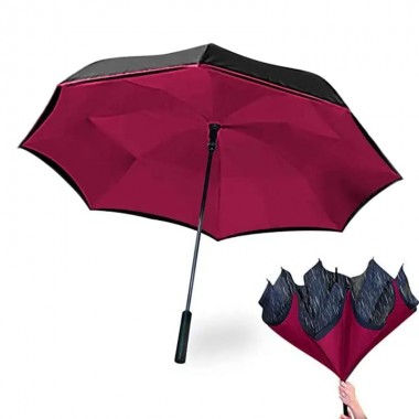 Зонт мужской и женский складной Wonderdry Umbrella 78 см ветрозащитный обратного сложения стальной корпус двойной купол Бордовый