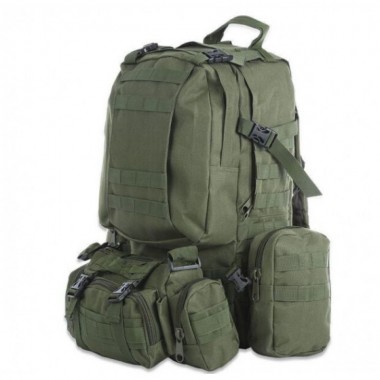 Рюкзак тактический мужской Tactical Backpack B08 Oliva 55 л с 3 съемными подсумками MOLLE для военных, туризма, охоты и рыбалки