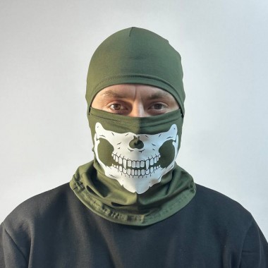 Военная балаклава подшлемник M-KET Оливковый тактическая с DTF принтом трикотаж стрейч кулир размер 56-58