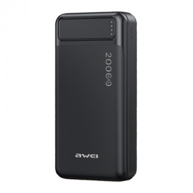 Внешний аккумулятор для телефона и гаджетов Power Bank AWEI P6K портативное зарядное устройство на 20000 мАч 2 USB порта micro-USB и Type-C (49093)