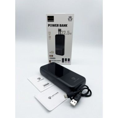 Зовнішній акумулятор Power Bank Lenyes PX251D 22.5W 20000 Mah портативний зарядний пристрій з LED дисплеєм 1 USB кабелі Type-C та Lightning із швидкою зарядкою QC3+PD
