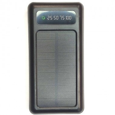Внешний аккумулятор Power Bank UKC 8285 Black 10000 mAh портативное зарядное устройство на солнечной батарее с LED дисплеем 4 переходники USB/Type-C/MicroUSB/Lightning 