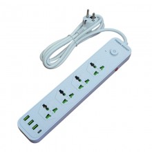 Сетевой фильтр удлинитель с выключателем и заземлением Power Socket J02 на 4 розетки + 3 USB 3.4A и 1 Type-C Белый