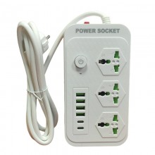 Сетевой фильтр удлинитель с выключателем и заземлением Power Socket J07 на 3 розетки + 4 USB 3.4A и 2 Type-C Белый