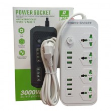 Сетевой фильтр удлинитель с выключателем и заземлением Power Socket J08 на 4 розетки + 6 USB 3.4A и 2 Type-C Белый