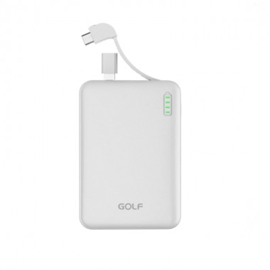 Внешний аккумулятор Power Bank GOLF G73 10000 mAh портативное зарядное устройство для телефона и гаджетов на Андроид и iOS с переходником на Type C и индикатором Белый