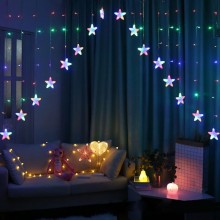 Светодиодная новогодняя гирлянда штора Multi Function LED Light Звездочки арка 3 м бахрома занавес на 16 звездочек 8 режимов свечения питание от сети 220 В