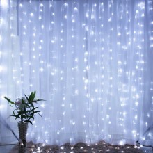 Светодиодная новогодняя гирлянда штора Multi Function LED Light Световой занавес Дождь бахрома 2 х 2 м 156 LED 7 полос статистический режим Холодный Белый