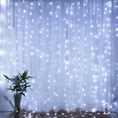 Светодиодная новогодняя гирлянда штора Multi Function LED Light Световой занавес Дождь бахрома 2 х 2 м 156 LED 7 полос статистический режим Холодный Белый