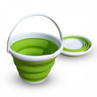 Ведро складное туристическое Collapsible Bucket Зеленое силиконовое круглое с ручкой для для рыбалки воды и пищевых продуктов на 10 л (48293)