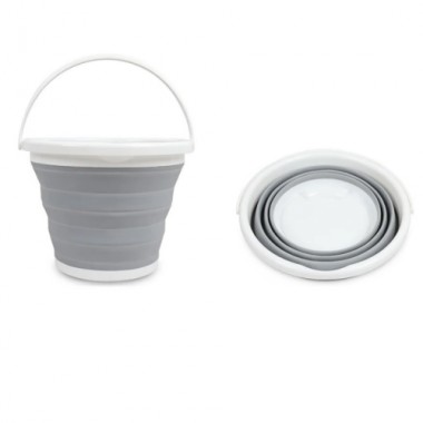 Ведро складное туристическое Collapsible Bucket Серое силиконовое круглое с ручкой для для рыбалки воды и пищевых продуктов на 10 л