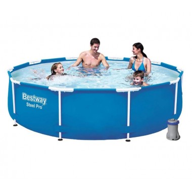 Бассейн каркасный круглый из ПВХ для дачи и дома BestWay 56679 для детей и взрослых с металлическим каркасом объём 4678 л 305х76 см + фильтр с насосом