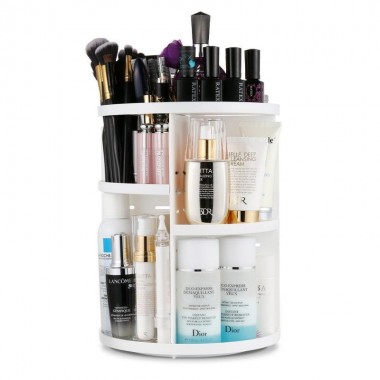 Органайзер для хранения косметики украшений и бижутерии Cosmetic Storage Box 3D Rotating 360° поворотный акриловый контейнер на 3 яруса раскладной Белый (48679)