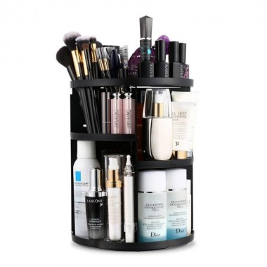 Органайзер для хранения косметики украшений и бижутерии Cosmetic Storage Box 3D Rotating 360° поворотный акриловый контейнер на 3 яруса раскладной Черный (48678)