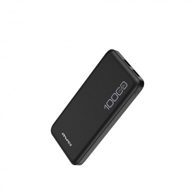 Внешний аккумулятор для телефона Power Bank AWEI P28K Mini Черный портативное зарядное устройство на 10000 мА*ч 2 USB с индикатором заряда (46967 I)