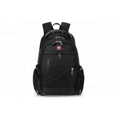 Рюкзак мужской городской Swissgear 8810 Swiss Bag Black для ноутбука 15,6" с USB выходом и к наушникам на лямке эргономическая спинка усиленная ручка + дождевик