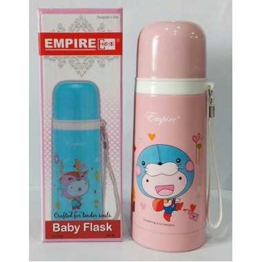 Термос детский для чая и других напитков Empire M-1515-1 Pink с колбой из нержавеющей стали и широким горлом на 0,38 литра + ремешок